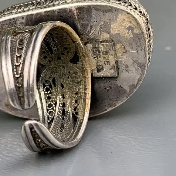 Statement Ring . Israel sterling silver Roman glass ring . Silver Filigree Jewe